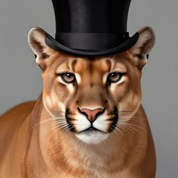 close portrait of a cougar ( animal ) with a top hat, vaporwave, highly detailed, digital painting, artstation, concept art, smooth, sharp focus, illustration, art by artgerm