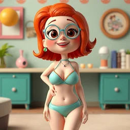 christina hendricks with gumball style, 3 d render blender, cartoon, bikini, 3 d,