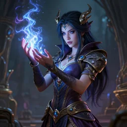 beautiful necromancer girl, sorceress, three - dimensional rendering, hyperrealistic detailed portrait holding light and electricity, ruan jia, clap. scifi, fantasy, magic the gathering, over - detailed, octane rendering, concept art by artgerm, peter murbacher, detailed and complex environment