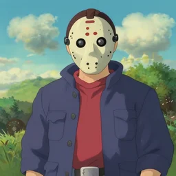 jason voorhees at woodstock, studio ghibli landscape