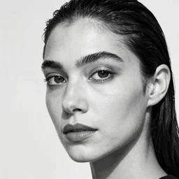 black and white vogue closeup portrait by herb ritts of a beautiful female model, afghani, high contrast