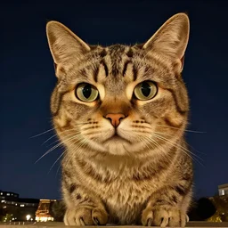 giant cat in paris, photography, hyper - detailled, night photography