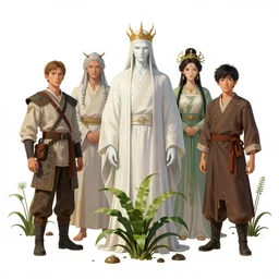a wide full shot, russian and japanese mix 1 9 8 0 s historical fantasy of a gods plants and trees, photographic portrait, high - key lighting, warm lighting, overcast flat midday sunlight, 1 9 8 0 s concept art.