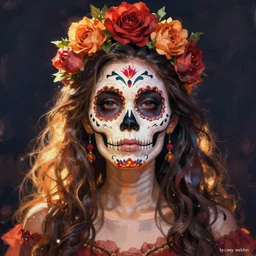 Illustration of a sugar skull day of the dead girl, art by casey weldon