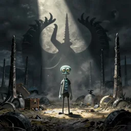 squidward boss in style of shadow of the colossus by zdzisław beksiński