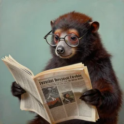 a mole animal wearing glasses reading a newspaper, by jason edmiston, painting, color grading, exposure, kodachrome, 8 k