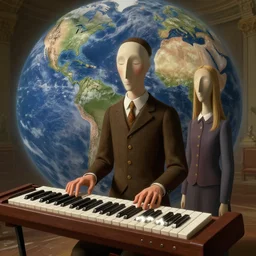 🎹🌍, 3 d, unreal engine 5, octane render, detailed, cinematografic, cinema 4 d, nvidia ray tracing graphics, artstation, greg rutkowski style, style rene magritte, surreal