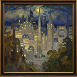 a dream city in the style of gustave moreau, fernand keller, oil on canvas, musee d'orsay, 4 k resolution, detailed, enigmatic
