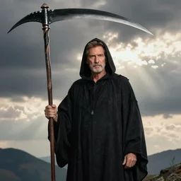 ultra realistic photograph of maury povich as the grim reaper with scythe