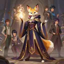wide angle beautiful full body portrait of a strong female anthropomorphic anthro fennec fursona wearing ornate wizard robes casting a healing spell. character design by disney, anime, manga, charlie bowater, ross tran, artgerm, and makoto shinkai, detailed, soft lighting, rendered in octane