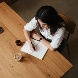 overhead photo of woman sitting at the table