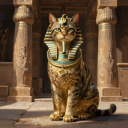 digital painting of an egyptian emperor cat in an temple by jon foster