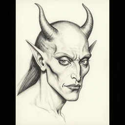 portrait of a demon. Line drawing by Jean Cocteau. Pen and ink by Dali.