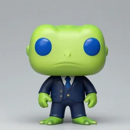 the most beautiful funko pop of a frog, casual elegant suit, blue moe eyes, angelic detail