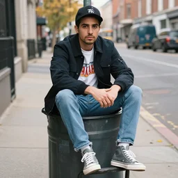 he was sitting in a trash can with high street class