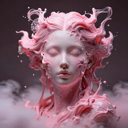 epic beautiful intricate and detailed concept. female face pink liquid fluid carbon god. sculpture. noveau clouds