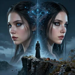 minatory precipice cyber sisters of Moria, cyber embellishment, beautiful woman face, 8k resolution