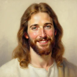 detailed portrait painting of smiling Jesus by James Gurney