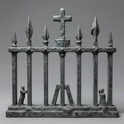 3 d scupt of a cemetary ironwork fence on a grey background, league of legends