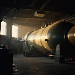 a 3 5 mm photo of the interior of a soviet - era nuclear reactor, bokeh, canon 5 0 mm, cinematic lighting, dramatic, film, photography, golden hour, depth of field, award - winning, 3 5 mm film grain, retro, film, kodachrome