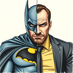 bilateral half split portrait, saul goodman, batman, colored ink drawing