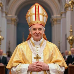 colorful portrait of pope john paul ii standing in a church, wearing pope's cap in the style of artgerm