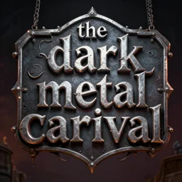 3d sculpt of a heavy metal inspired sign for a circus called 'the dark metal carnival', red dead redemption 2, artstaton, digital illustration