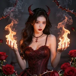 beautiful necromancer with fire and smoke magic, surrounded by thorns and roses, attarctive face, anime key visual, highly detailed, sharp focus, concept art, league of legends, style by shumolly and monable and artgerm and greg rutkowski and zeronis and pilyeon and ruan jia