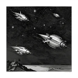 astronomy textbook professional illustration by Albrecht Dürer with night starry sky with tech flying ships, by Salomon van Abbé old vintage Victorian England print, etching engraving with very clear details