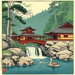 master color woodblock print, fallingwater