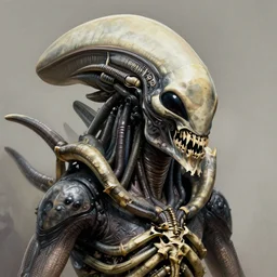 xenomorph king close - up portrait, crown of bones, intricate, elegant, volumetric lighting, scenery, digital painting, highly detailed, artstation, sharp focus, illustration, concept art, gaston bussiere, ruan jia, steve mccurry