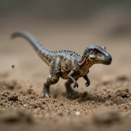 macro photo by national geographic of a tiny muddy dinosaur emerging from sand, motion blur, tiny gaussian blur, insanely detailed, insanely intricate, depth of field, low contrast, wide aperture, action photography