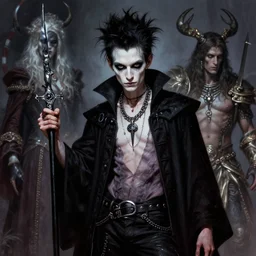 portrait of a skinny punk goth sorcerer by simon bisley, john blance, frank frazetta, fantasy, barbarian