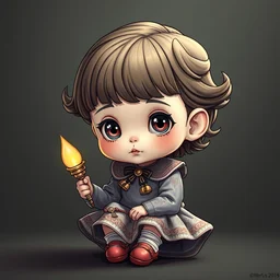 cute chibi eleven from stranger things, by wlop, insanely detailed and intricate, hypermaximalist, elegant, ornate, hyper realistic, super detailed