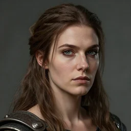 head and shoulders portrait of a barbarian, female, high fantasy, dnd, face details, extremely detailed, by wlop
