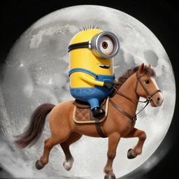 minion riding a horse on the Moon