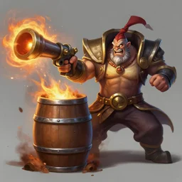 league of legends gangplank emploding a barrel with his gun, realistic painting, league of legends art, polycount