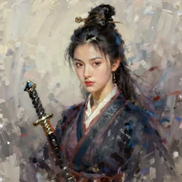 beautiful portrait of diao chan , tzuyu from twice in romance of three kingdoms in the paintetly style of WLOP, artgerm, brush stroke oil painting, dynamic lighting, imagine fx, artstation
