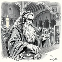 gandalf from lord of the rings doing the dj with headphones in super party night, establishing shot, extremely high detail, foto realistic, cinematic lighting, pen and ink, intricate line drawings, post processed, concept art, artstation, matte painting, style by raphael lacoste, eddie mendoza