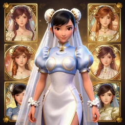 chun li in a wedding dress, cg animation, riot entertainment, arcane, realistic, character select portrait, by artgerm, greg rutkowski, alphonse mucha, 3 d