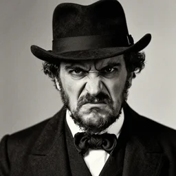 close up photo portrait of a 19th century brutal angry  gangster by Diane Arbus and Louis Daguerre