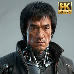 a portrait neocyborg + cyberpunk bruce lee, quint buchholz, wlop, dan mumford, artgerm, liam brazier, peter mohrbacher, raw, featured on artstation, octane render, cinematic, rugged, intricate, realistic details and focus on face, 8 k