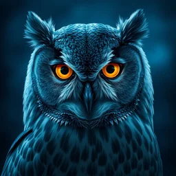 portrait of a gray owl with bright golden eyes, blue night lighting, highly detailed, digital painting, artstation, concept art, sharp focus, cinematic lighting, illustration, art by artgerm and greg rutkowski, alphonse mucha, cgsociety