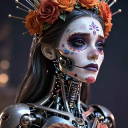 beautiful crying female android! deity, ( mechanical ), intricate, super highly detailed, global illumination, concept art, ( el dia los muertos ), smooth, blade runner, photorealism, hd, 8 k, beautiful, cinematic, art by rossdraws and kuciara and moebius and rutkowski and artgerm and mucha and loish and wlop