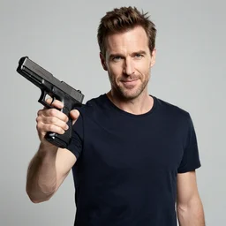 bill nye the science guy holding a glock 1 9
