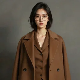 artstation, concept art, style kim jung gi, androgynous face, female, human, brown suit vest, longcoat, glasses, short hair, front view