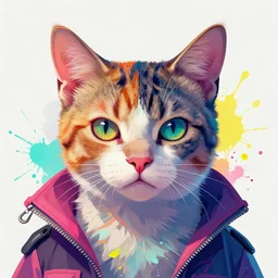 portrait of cyberpunk cat, colorful, splatters, by ute osterwalder