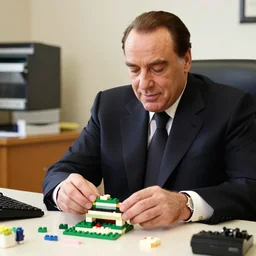 Silvio Berlusconi playing with legos in his office