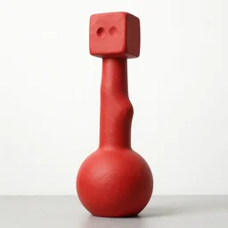 red abstract art statue, strange pillar with a round fat bottom and squared top, asking : what is samegame?