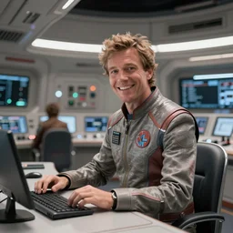 the control room of a spacestation, captain, intense sci - fi details, realism, stunning photo - quality, bright and happy, movie - quality, futuristic, technology, cinematic atmosphere, muted colours, guardians of the galaxy - style 4 k, arnold render, trending on artstation, cgsociety